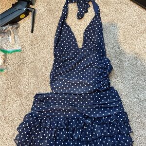 SHEIN Navy and White Polka Dot Top